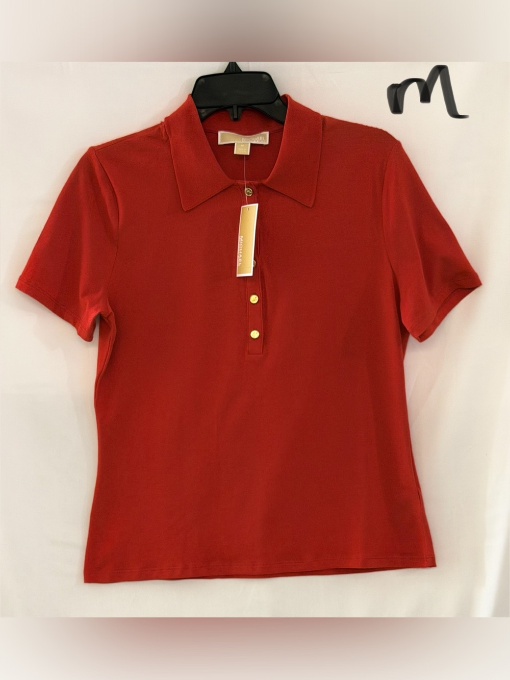 MICHAEL Michael Kors Red Short-Sleeve Polo with Gold Buttons